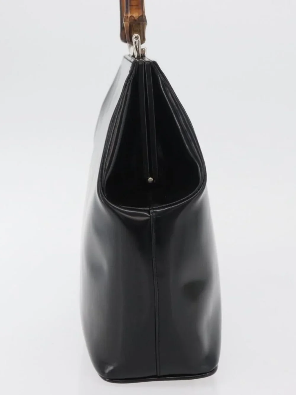 GUCCI Bamboo Hand Bag Enamel Black Silver 000 781 0295 Auth 176588
